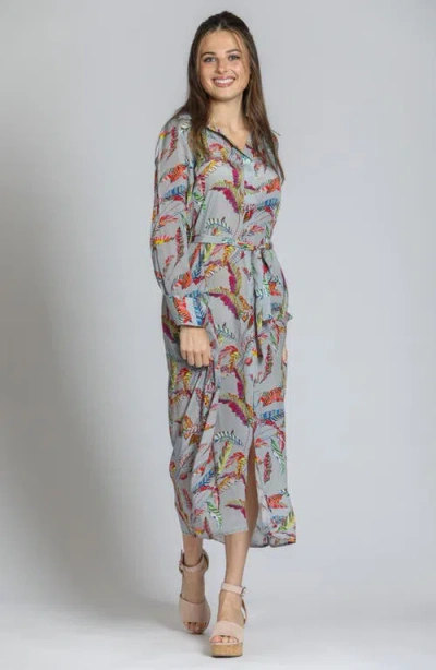 Apny Floral Packet Dress In Color Burst Folliage In Grey Multi