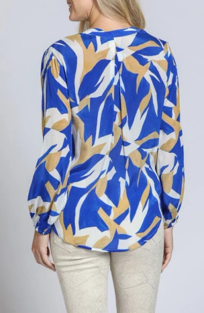 Apny Print Surplice Neck Top In Blue Multi