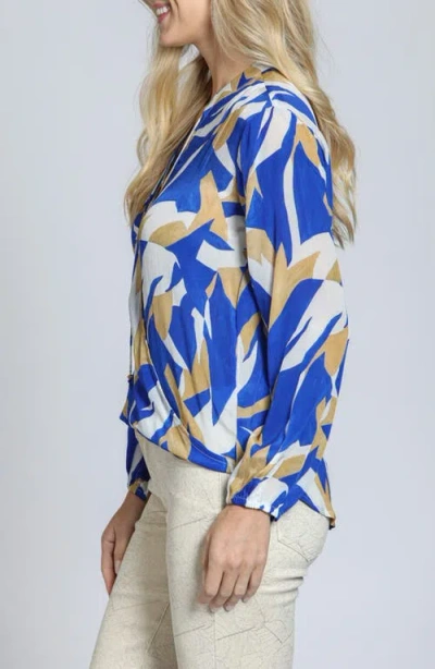 Apny Print Surplice Neck Top In Blue Multi