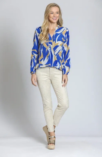 Apny Print Surplice Neck Top In Blue Multi