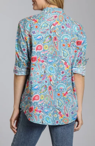 Apny Print Cotton Button-up Shirt In Blue Multi