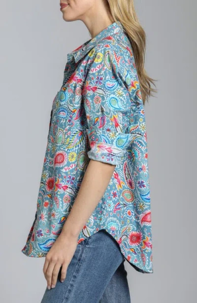 Apny Print Cotton Button-up Shirt In Blue Multi