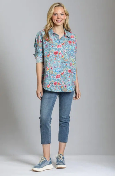 Apny Print Cotton Button-up Shirt In Blue Multi