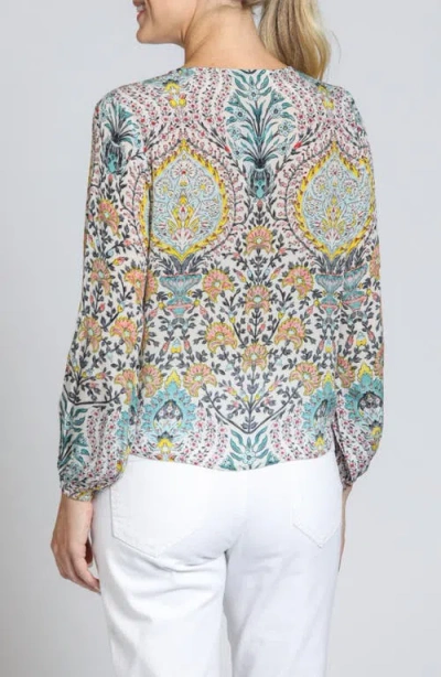 Apny Print Tie Front Top In Green Multi