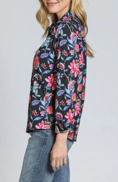 Apny Classic Button-up Shirt In Pink Blue Multi In Black