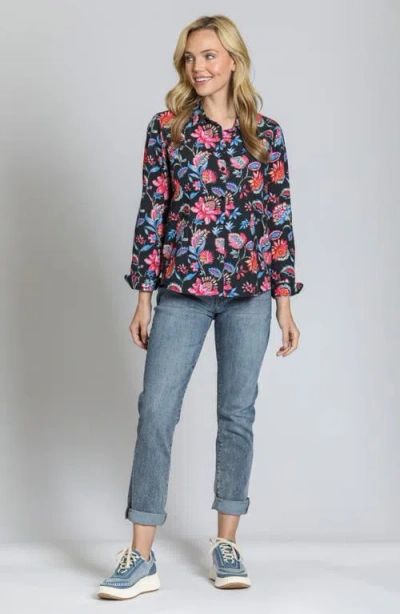 Apny Classic Button-up Shirt In Pink Blue Multi In Black