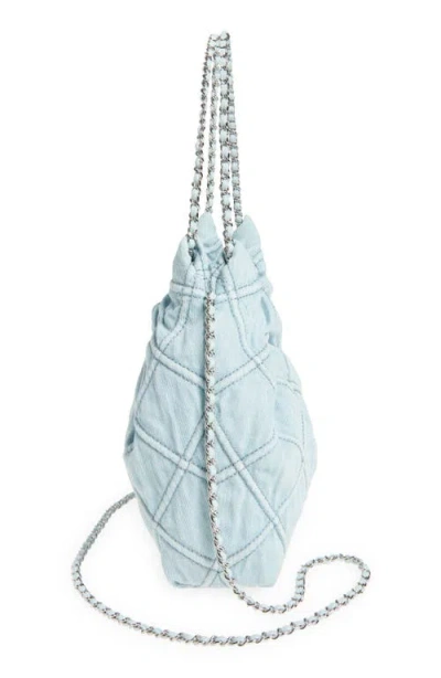 Tory Burch Fleming Mini Quilted Denim Hobo Bag In Seltzer