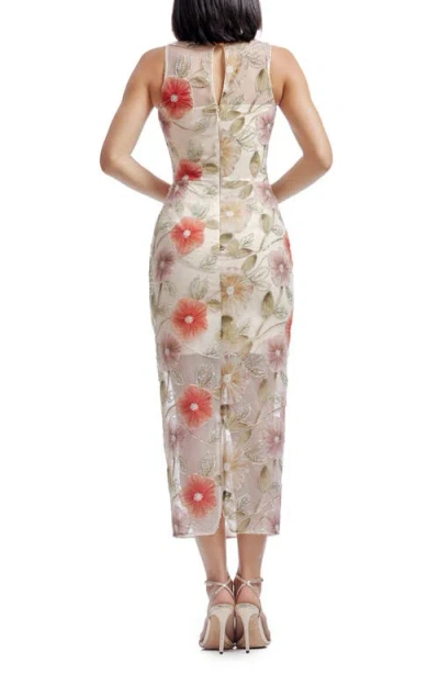 Dress The Population Helena Beaded Floral Applique Sheath Gown In Champagne Multi