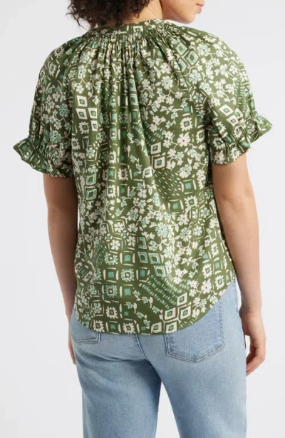 Wit & Wisdom Print Puff Sleeve Top In Rolling Hill Green Multi