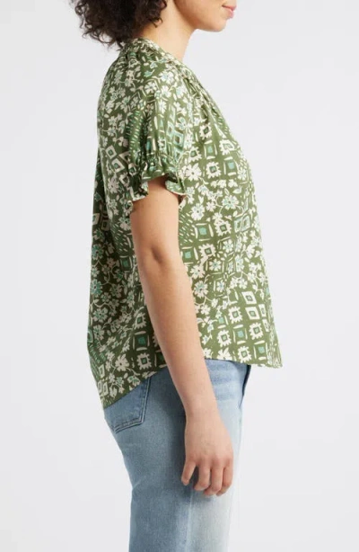 Wit & Wisdom Print Puff Sleeve Top In Rolling Hill Green Multi