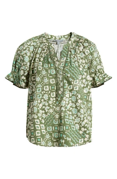 Wit & Wisdom Print Puff Sleeve Top In Rolling Hill Green Multi