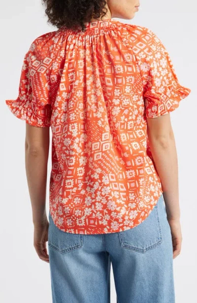 Wit & Wisdom Print Puff Sleeve Top In Papaya Punch Multi