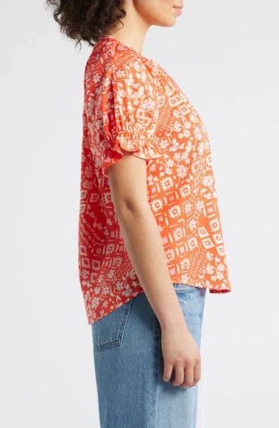 Wit & Wisdom Print Puff Sleeve Top In Papaya Punch Multi