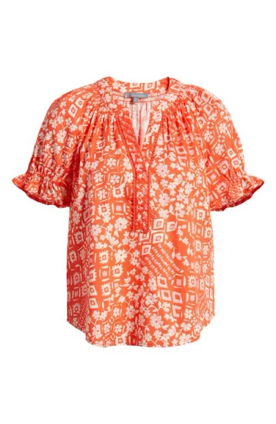 Wit & Wisdom Print Puff Sleeve Top In Papaya Punch Multi