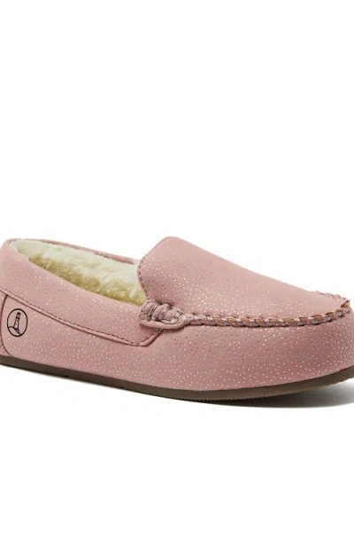 Lands' End Kids Fuzzy Lined Shimmer Moccasin Slippers In Light Blush Sparkle