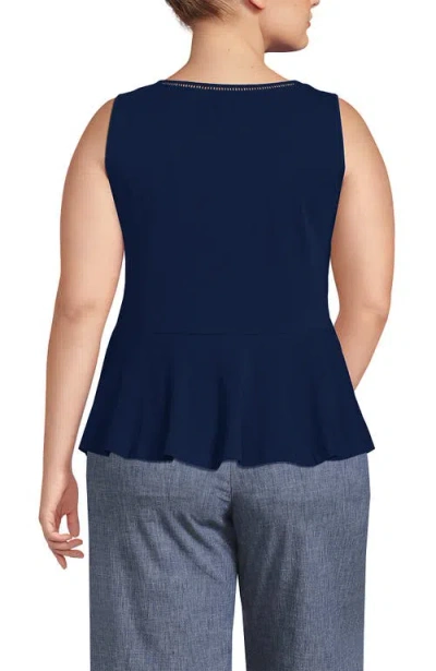 Lands' End Regular Size Sleeveless Lwcm Lattice Peplum Vneck Top In Deep Sea Navy