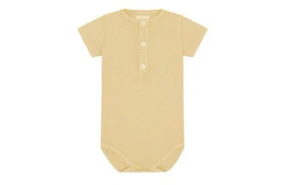 Vild House Of Little Ss Organic Cotton Henley Bodysuit In Sandstone-natural Mineral Dye