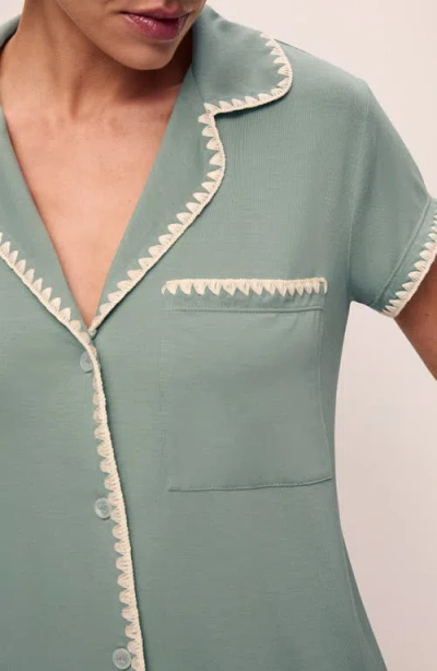 Eberjey Gisele Relaxed Pajama Short Set In Eucalyptus/ivory