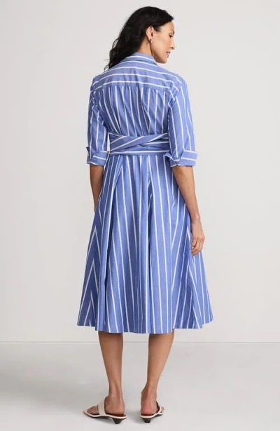 Lands' End Poplin Midi Wrap Front Dress In Sapphire Gem Blue Broad Stripe