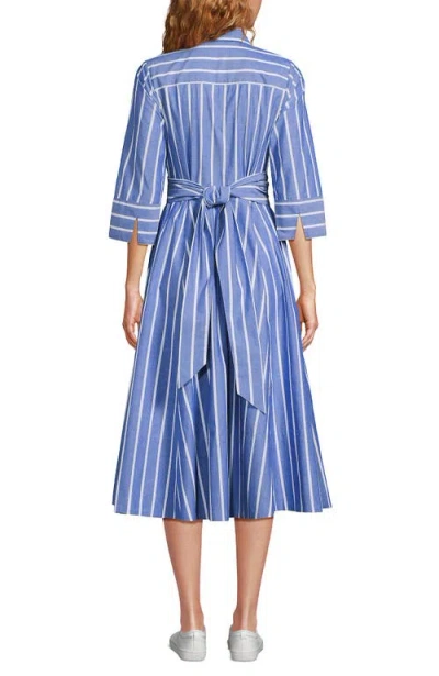 Lands' End Poplin Midi Wrap Front Dress In Sapphire Gem Blue Broad Stripe