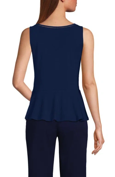 Lands' End Regular Size Sleeveless Lwcm Lattice Peplum Vneck Top In Deep Sea Navy