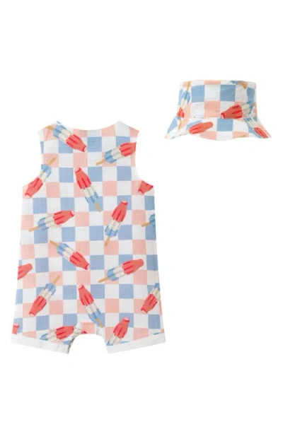 Andy & Evan Print Sleeveless Romper & Bucket Hat Set In White