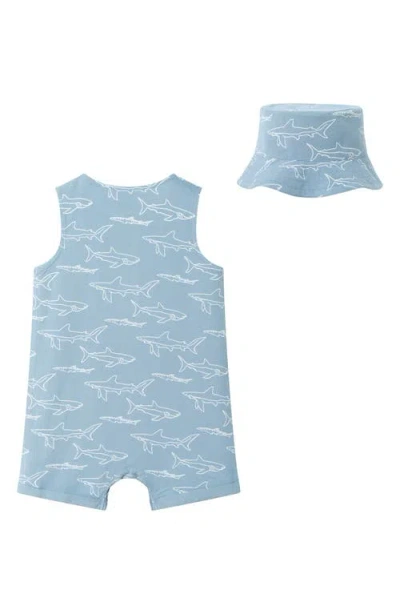 Andy & Evan Print Sleeveless Romper & Bucket Hat Set In Blue