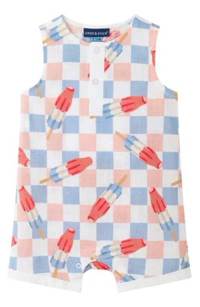 Andy & Evan Print Sleeveless Romper & Bucket Hat Set In White