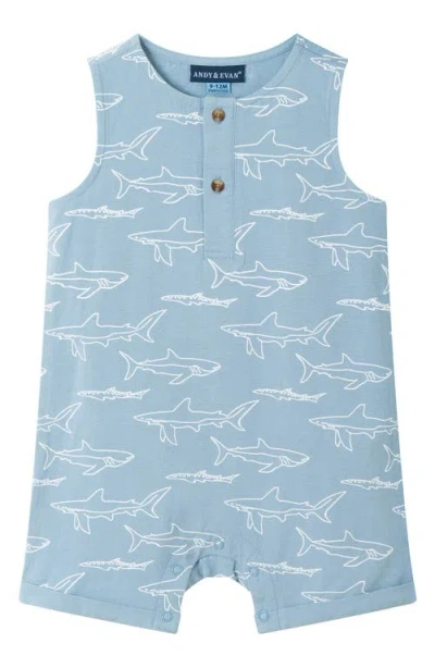 Andy & Evan Print Sleeveless Romper & Bucket Hat Set In Blue