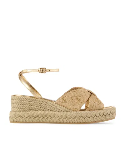 Jimmy Choo Aella 60 Logo Wedge Sandals In Gold