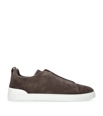 Zegna Slip-on Suede Low Top Sneakers In Brown