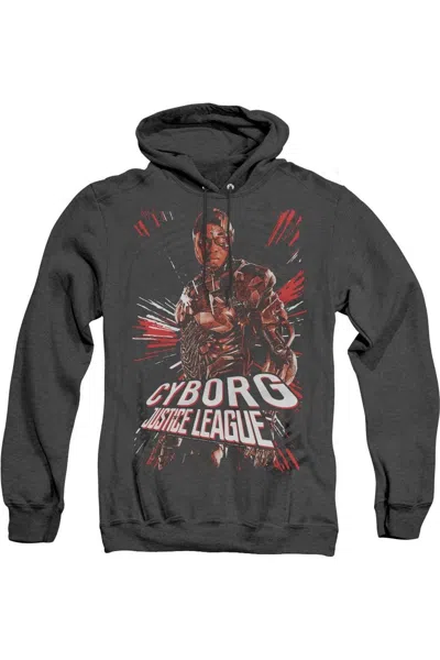 Gildan Justice League Movie Cyborg Adult Heather Hoodie / Hooded Sweatshirt In Black