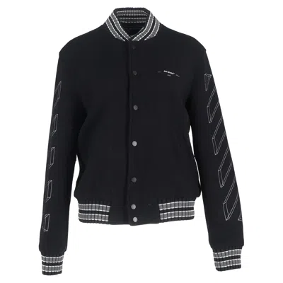 Off-white Diagonal 3d Lin Skinny Varsity Jacket In Black Wool In Black