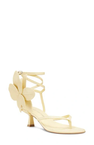 Stuart Weitzman Paradise 50 Flower Leather Kitten Sandals In Lemon Chiffon