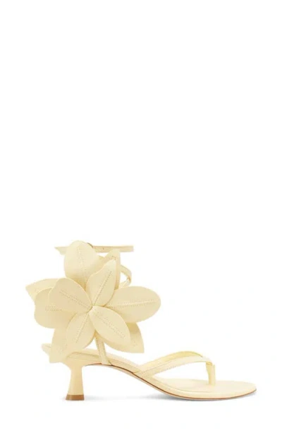 Stuart Weitzman Paradise 50 Flower Leather Kitten Sandals In Lemon Chiffon