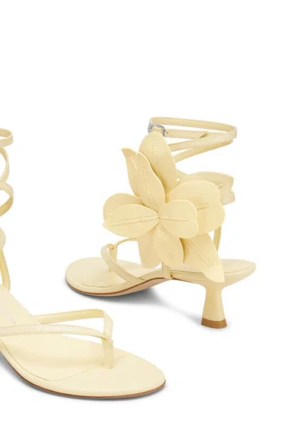 Stuart Weitzman Paradise 50 Flower Leather Kitten Sandals In Lemon Chiffon