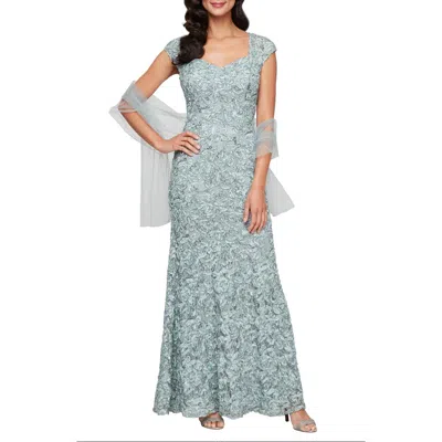Alex Evenings Women's Sequined Soutache Mermaid Gown In Ice Sage
