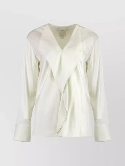 Calvin Klein V-neck Blouse With Buttoned Cuffs And Draped Front