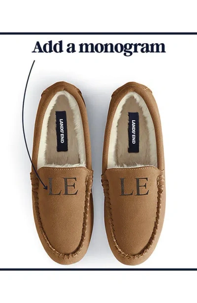 Lands' End Fuzzy Lined Suede Moccasin Slippers In Red