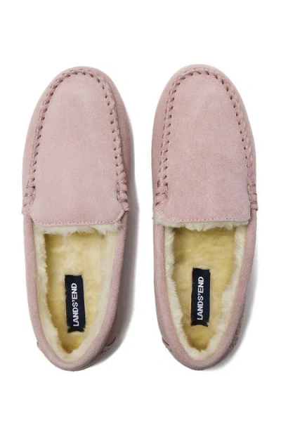 Lands' End Fuzzy Lined Suede Moccasin Slippers In Print Frost Suede