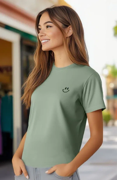 Dalix Smile Face Tee In Sage