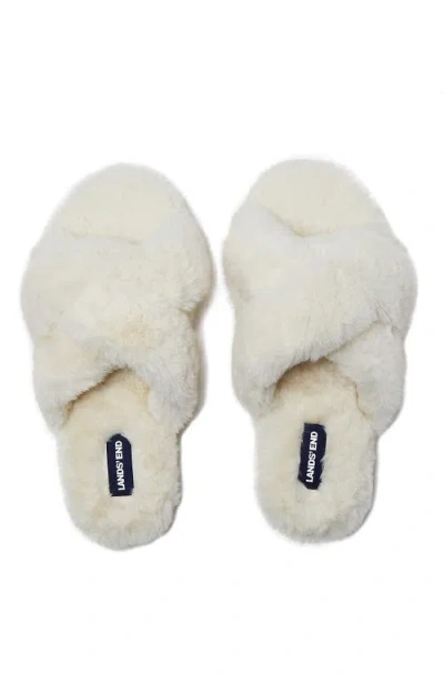 Lands' End Fluffy Slide House Slippers In Natural