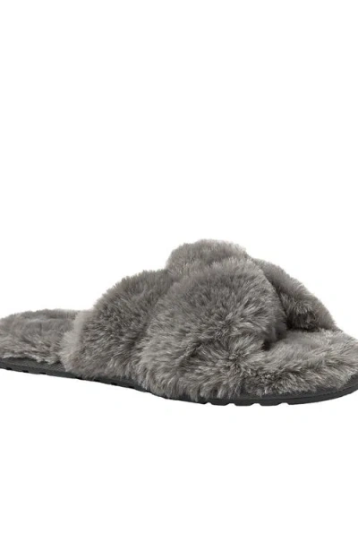 Lands' End Fluffy Slide House Slippers In Dark Gray