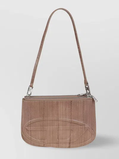 Diesel Italian Leather Cross-body Bag With Eel Skin Effect In Brown