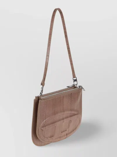 Diesel Italian Leather Cross-body Bag With Eel Skin Effect In Brown