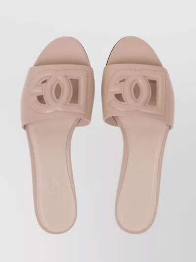Dolce & Gabbana Bianca Calfskin Flat Slides In Pink