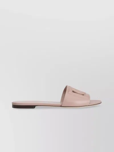 Dolce & Gabbana Bianca Calfskin Flat Slides In Pink