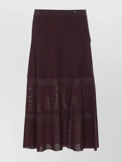 Elisabetta Franchi Ribbed Texture Midi Skirt With Sheer Panels