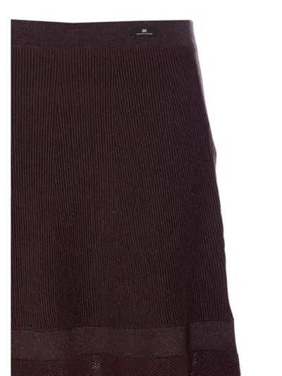 Elisabetta Franchi Ribbed Texture Midi Skirt With Sheer Panels
