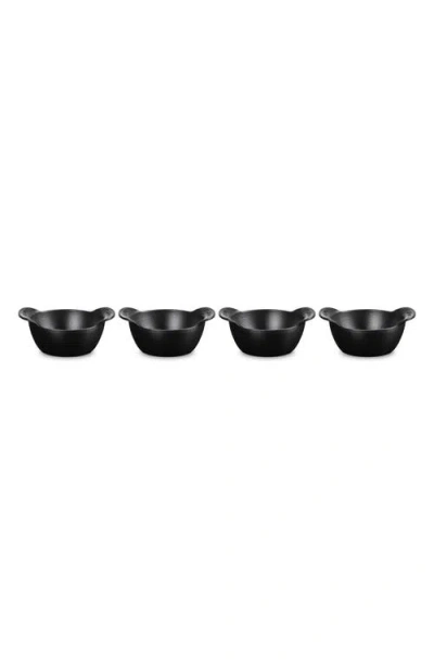 Le Creuset Enameled Cast Iron Mini Round Cocotte, Set Of 4 In Matte Black